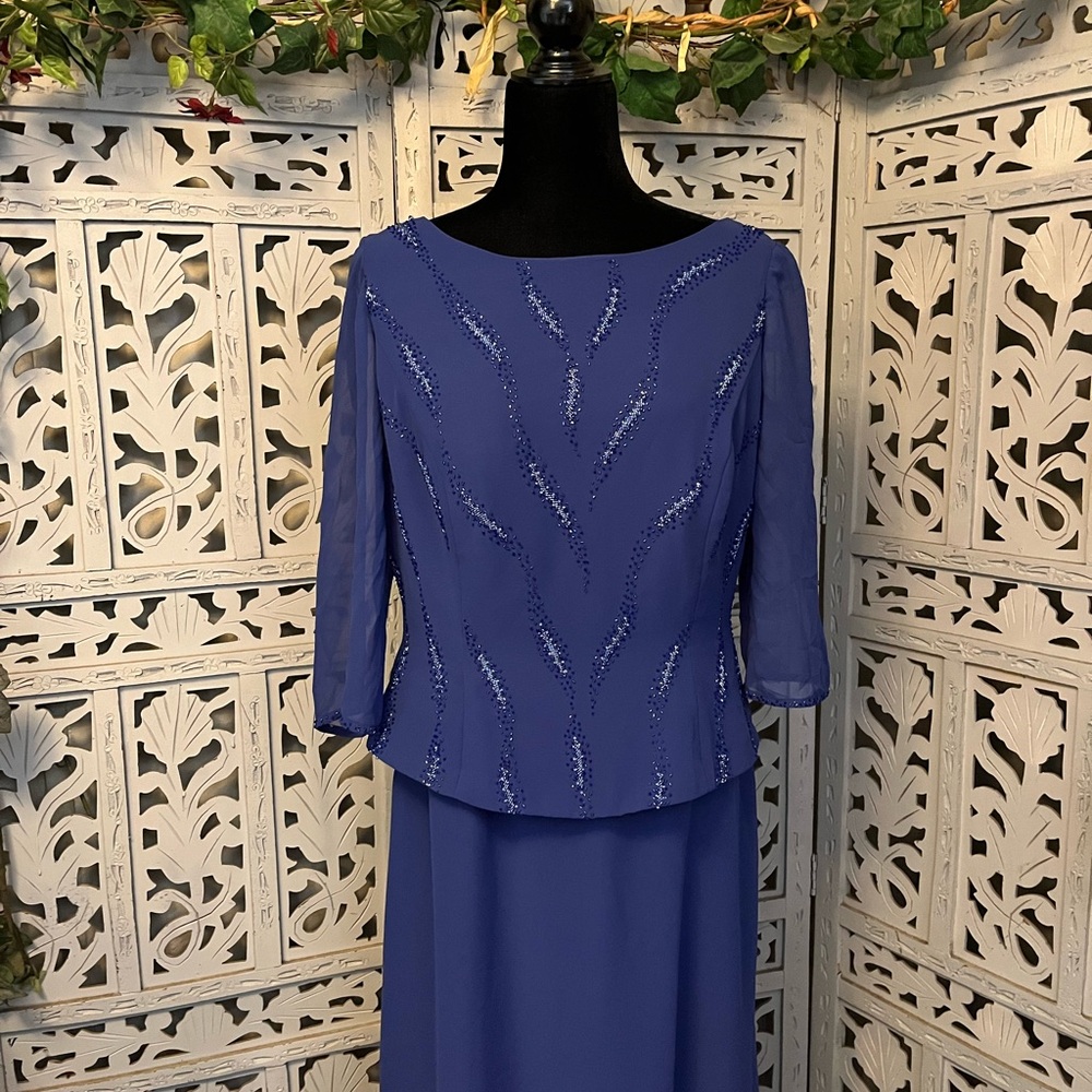 JADE BY JASMINE PRETTY PERIWINKLE BLUE WITH BEADING SHORT SLEEVE FORMAL DRESS - Picture 3 of 13